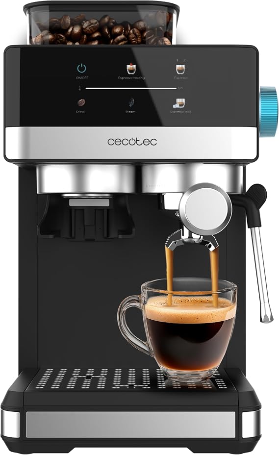 Cecotec Express Power Espresso Coffee Maker 20 Grind +. 1350W, 20 Bars, Touch Screen, Thermoblock, Water Tank 1.7L, 20 Grinding Levels, Coffee Tank 150 g, Milk Frother, Safety