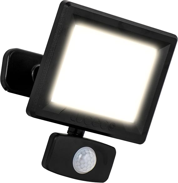 Luceco Outdoor Security LED Floodlight with PIR Motion Sensor for Driveways, Walkways and Gardens, Fit & Tilt Multi-Positioning, Exterior Lighting, Essence, Black, IP65, 20W, 2100lm, 4000K, EFLD20B40P [Energy Class F]
