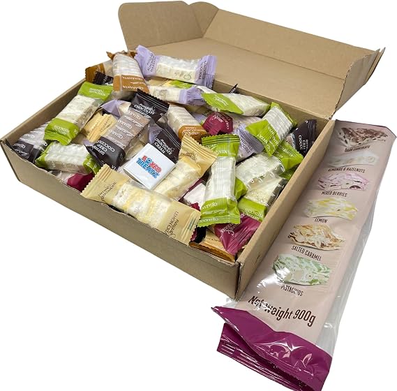 Assorted Italian Soft Nougat, 900g Traditional Italian Sweets Individually Wrapped Pieces 6 Different Flavours Italian Sweets Gift Box Boxed Treatz