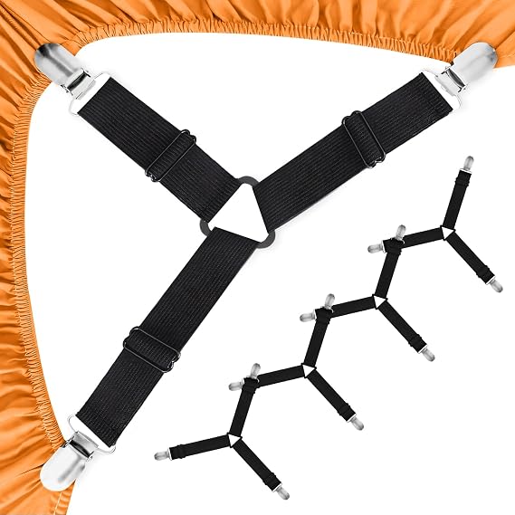 Bed Sheet Clips for Bedding, sheet holders for bedding, 4 Pcs Black