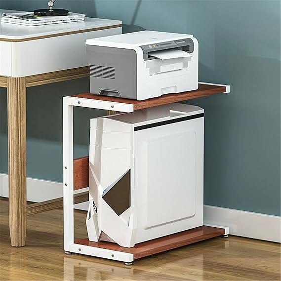 2 Tiers CPU Mobile Floor Stand Printer Stand, Under Desk Machine Rack Storage Shelf with Wheels, Computer Tower Mounting Bracket for Desktop PC,Red W,H 54cm