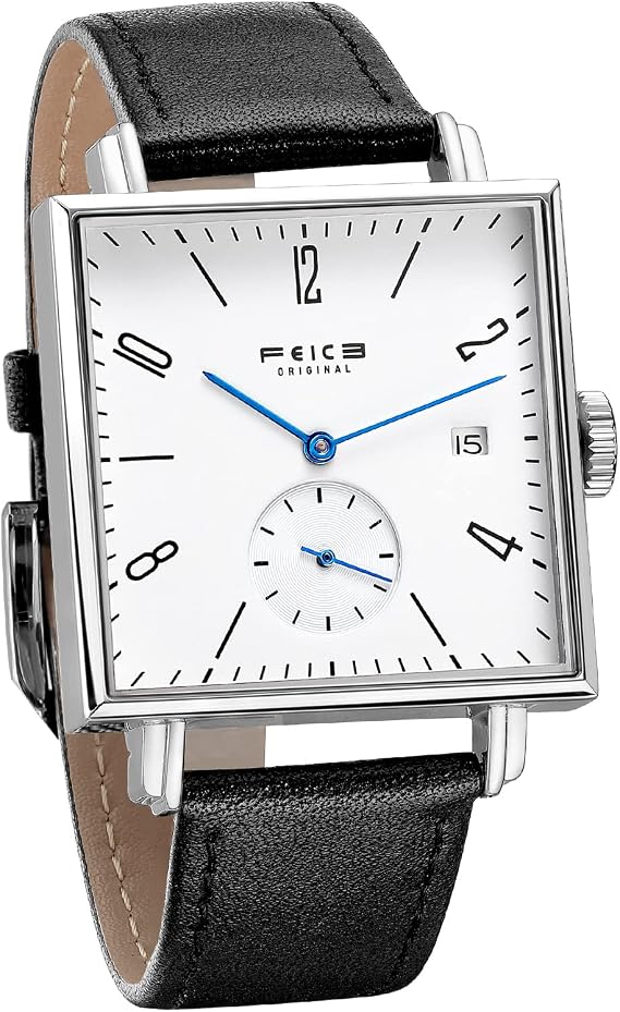 FEICE Uni Square Watch Men's Bauhouse Automatic Mechanical Watch Analog Watch Sapphire Mirror 34mm Case -FM301, Black-Date, Mechanical