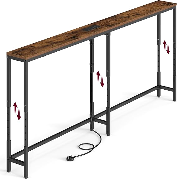 VASAGLE Console Table with Power Outlets, Narrow, Adjustable Height