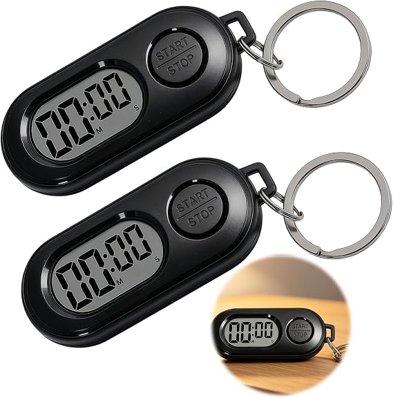 2PCS Mini Stopwatch Timer Keychain Digital Countdown Sports Clip Black