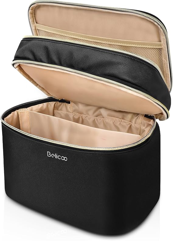 Make up Bag, Large Double-Layer Travel Makeup Bag with Mirror