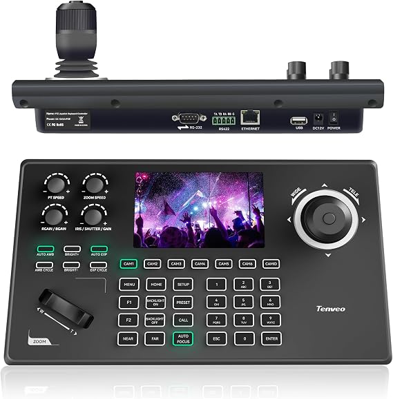 Tenveo PTZ Camera Joystick Controller, 5' Real Time LCD Display, 4D Joystick Control Keyboard Support PoE VISCA Pelco-D/P for Churches Live-Eventisse Streaming Video(KB200MAX)