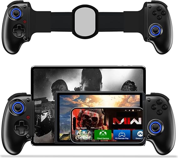 Mobile Cloud Gaming Controller for iPhone 16/15/14, iPad, Tablet, Android/PC/Switch/PS3/PS4 Gamepad Joystick with Turbo, Streaming on PS4/Xbox/PC, Hall Effect/Hall Trigger, 6-Axis Gyro Sensor Black