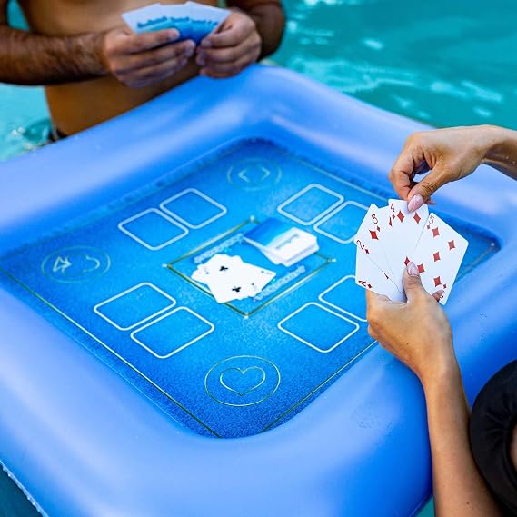 Poolcandy Floating Game Table with Waterproof Playing Cards Inflatable, Puncture‑Resistant Vinyl, Self‑Floating Card Table for Pool Parties and Trips to The Beach or Lake