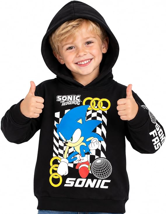SONIC THE HEDGEHOG Boys Hoodie - 100% Cotton Hooded Sweatshirt - Lounge Wear for Ages 6-12 - Perfect Gamer Gifts for Boys