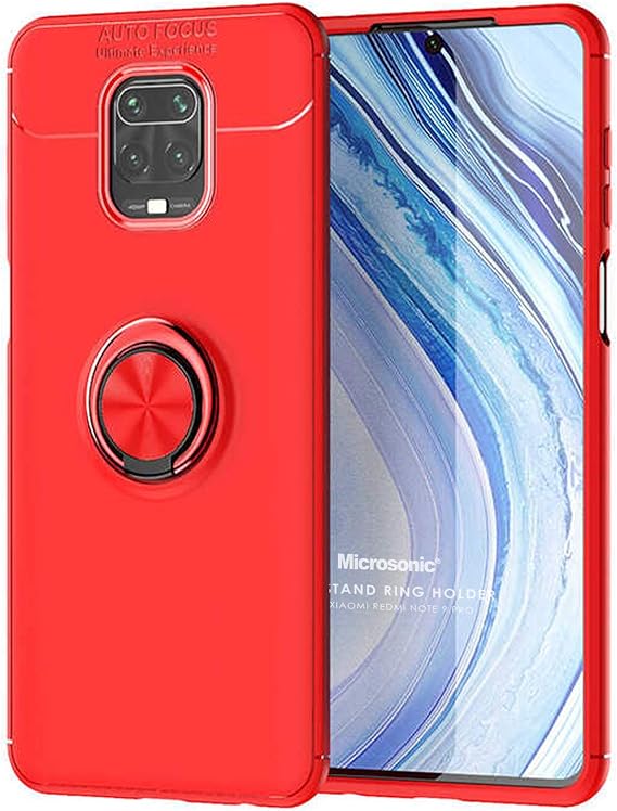 Microsonic Xiaomi Redmi Note 9 Pro için Kılıf Kickstand Ring Holder Kırmızı [Redmi Note 9 Pro ile Uyumlu Kılıf - Kırmızı]