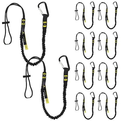 Tool Lanyard with Spring Locking Aluminum Carabiner & Adjustable Loop End, 153 cm Working Length, Max Load 9KG - Tool Safety for Scaffolding & Working at Height - 3 Pack