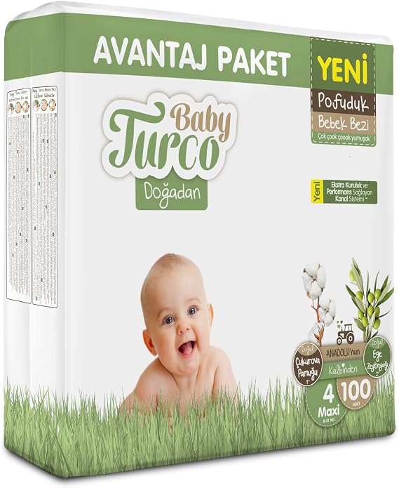 Baby Turco Doğadan Avantaj Paketi Pofuduk Bebek Bezi 4 Numara Maxi 100 Adet