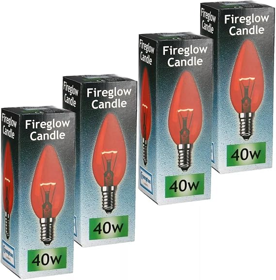 Masterpart 40W Small Edison Screw Red Fireglow E14 Candle Lamps 240V Bulbs Pack of 4 [Energy Class G]