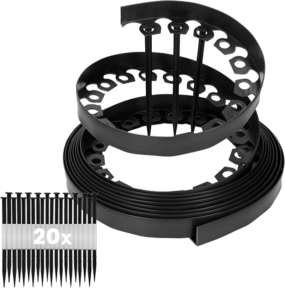 GARDENIX Lawn Edging 4cm high - 33ft long Black Flexible Garden Edging Border with Easy Dig Installation & Reinforced Plastic Pegs, Ideal for Flowerbeds, Lawn, Grass, Pavement - Easy to Cut