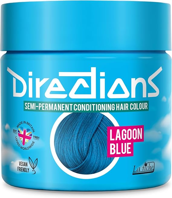 Directions Vivid Lagoon Blue Semi Permanent Hair Dye 100ml, Vegan Deep-Conditioning Formula, Vibrant Blue Shade - 1 Pack
