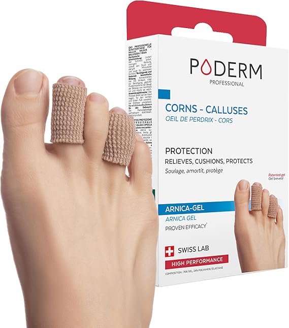 PODERM - TOE/CORNS PROTECTION TUBES - PATENTED ARNICA GEL - Immediate Pain Relief - Prevents Calluses - 100% Natural Active Ingredients - Proven Effectiveness - Swiss Lab