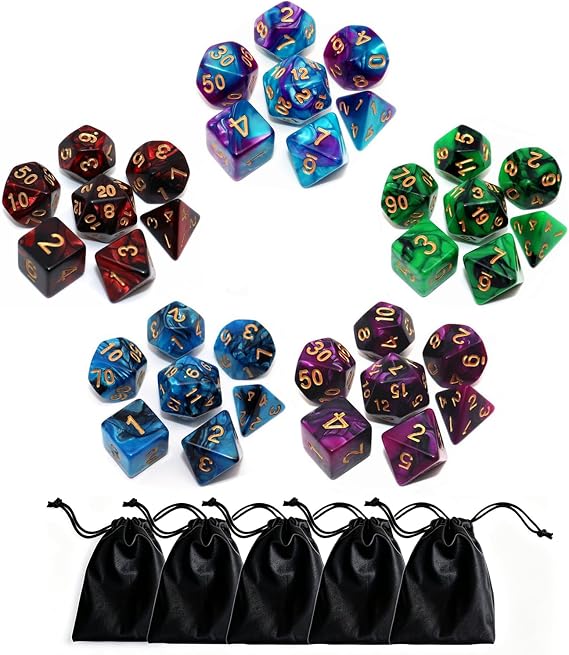 Polyhedral D&D Dice Set-5 Pack Double-Colors Dice Sets Compatible with Dungeons and Dragons DND Role Playing Game RPG MTG Games Dice with D4 D6 D8 D10 D% D12 D20 (5 Colors Set)