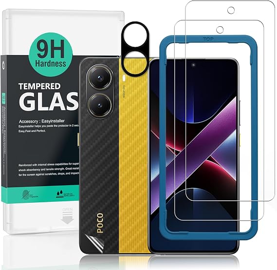 Ibywind 2 Pack Screen Protector For Xiaomi Poco X7 Pro 5G,9H Hardness Tempered Glass,With 1Pc Camera Lens Protector,1Pc Back Carbon Fiber Film,Easy to Install