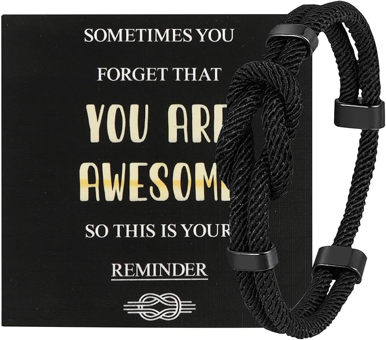 Men's Commemorative Bracelet, Handmade Black Braided Adjustable Bracelet with Natural Stone Beads | Meaningful Keepsake Gifts for Men, Valuable Present for Special Occasions (YOU ARE AWESOME)