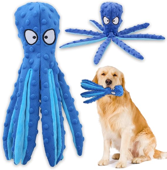 Acehome Squeaky Dog Interactive Play Toy,No Stuffing Octopus Dogs Chew Toy with Crinkle Paper for Medium and Large Dogs Playing