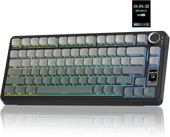 AULA S75Pro Wireless Gaming Keyboard 75 Percent,BT5.0/2.4G/USB-C Mechanical Keyboards with Screen & Multifunction Knob,Five-layer Padding,Hot Swap,RGB Backlit,Creamy Keyboard for Win/MAC (Black)