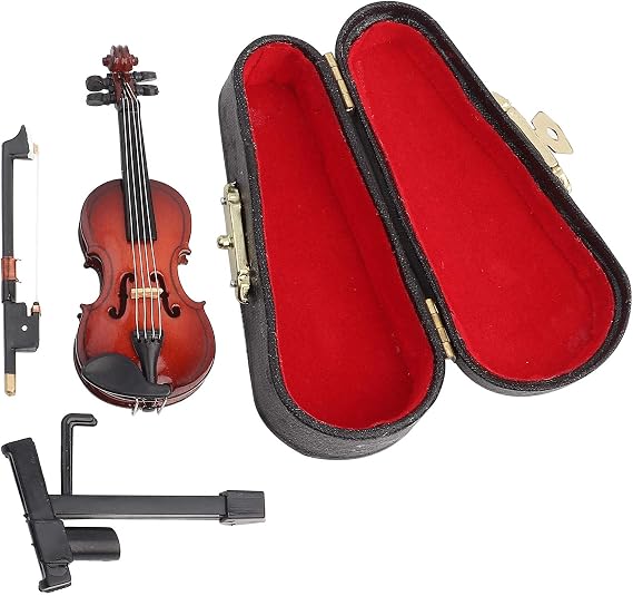 Tbest Miniature Violin Model with Stand, Case - Dollhouse Accessory for Music Enthusiasts