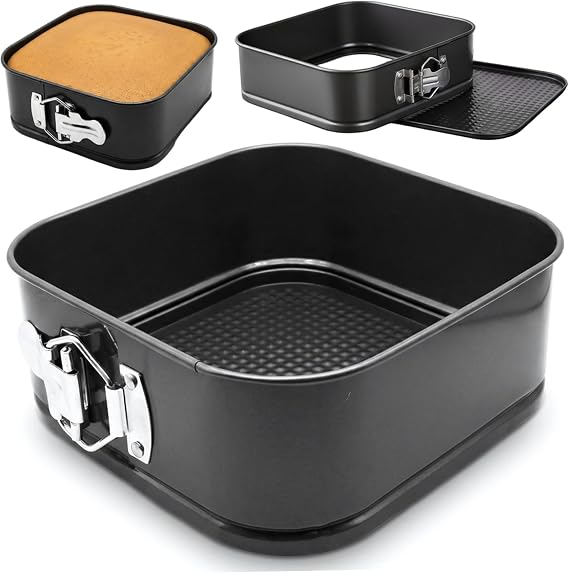 Square Springform Baking Pan Square Cake Tin, Non Stick Carbon Steel Springform Baking Pan with Removable Bottom for Cakes, 20cm