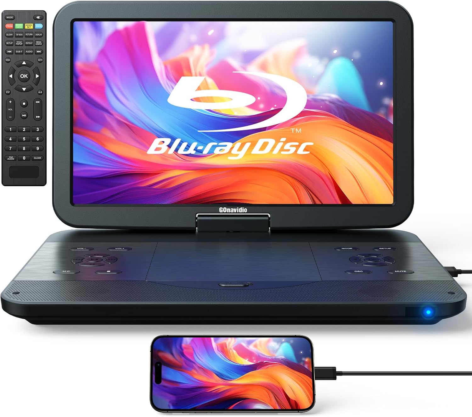 17.5" Portable Blu Ray DVD Player with 15.4" 1920X1080 HD Large Screen, 5 Hours Battery, Surround Audio Sound, Support HDMI InOut, USBSD Card Reader, MP4 Playback, Sync TV, UK Plug