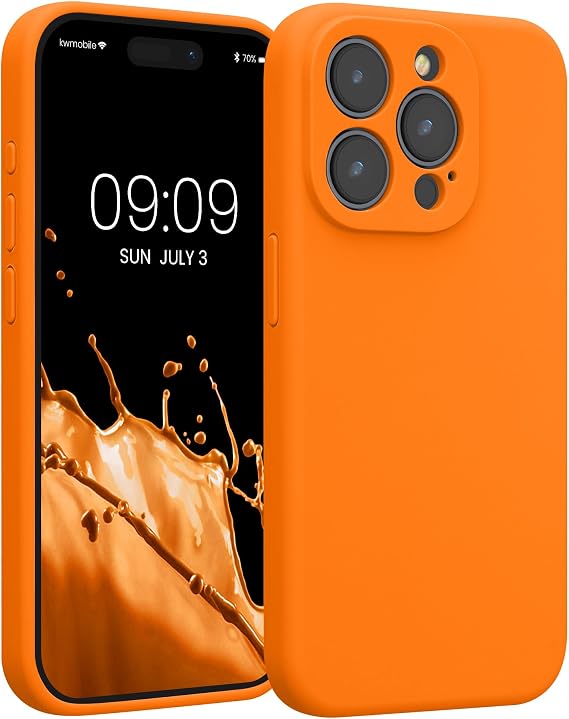 kwmobile Case Compatible with Apple iPhone 15 Pro Case - Slim TPU Silicone Phone Cover - Soft Touch Finish - Fruity Orange