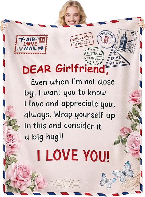 Girlfriend Gift, 50''x60'' Valentines Gifts for Girlfriend, Birthday, Christmas, Anniversary, I Love You Gift for Her, Long Distance Relationship Gift for GF, Soft Blanket for Bed Sofa
