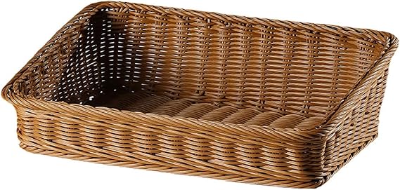 Rectangular Sloping Display Wicker Basket - Hand-Woven Rattan for Fruit, Tea, Bread | Poly Storage Basket for Kitchen, Table