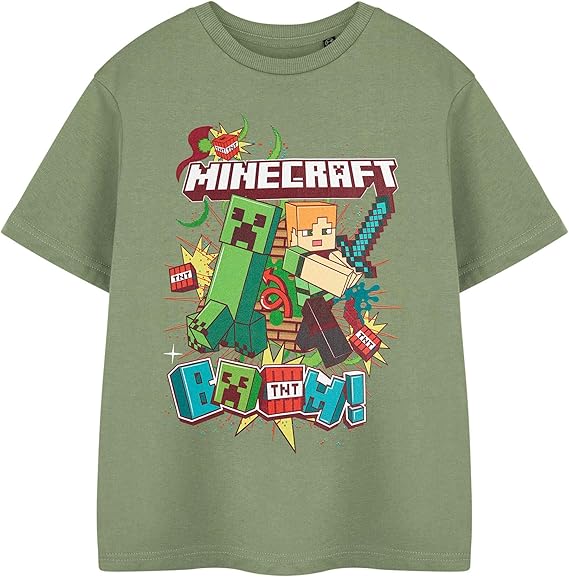 Minecraft Creeper Graphic T-Shirt Short Sleeve Tee for Boys Casual Top with Crew Neck
