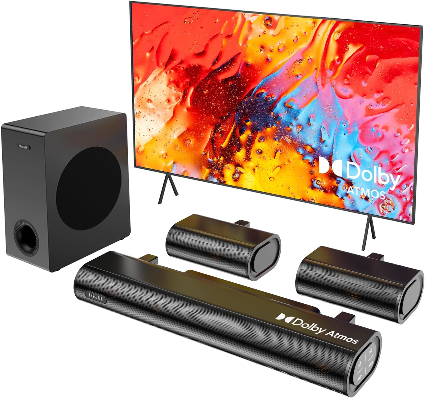 Hiwill 5.1 Dolby Atmos with Soundbar for TV Devices Surround Home Cinema Sound System for TV 2 Rear Speakers Sound Bar with Subwoofer 5.25 Inches eARCARCOptAUXUSB HiElite A51 2025