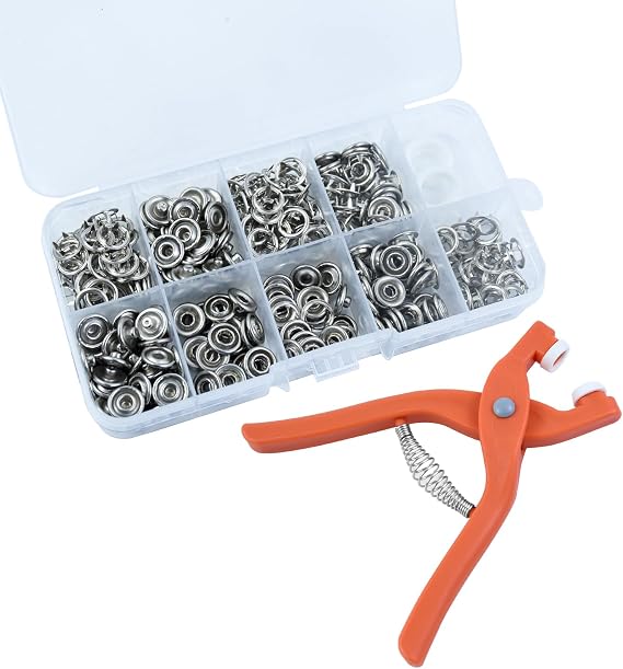 50 Sets Metal Snap Button Fastener Kit Steel Five Claw Buckle Installation Tool Set Snaps Buttons DIY Craft Kit with Snaps Pliers Snap Fastener Kit Poppers Fasteners Press Studs No Sewing for Clothing