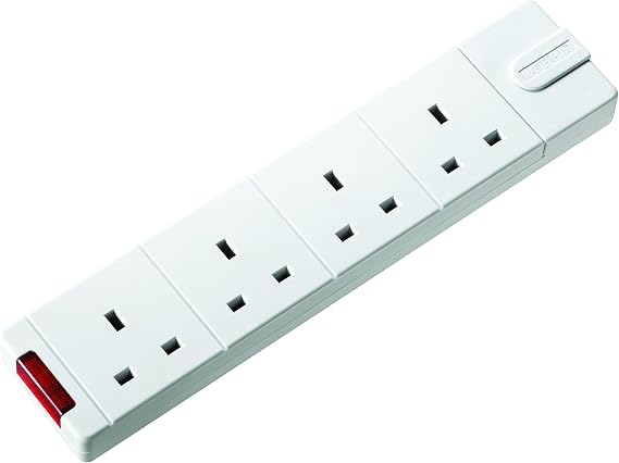 Masterplug - Permaplug Range Four Socket Trailing Socket with Power Switch without Plug and Cable, 13 Amp, White