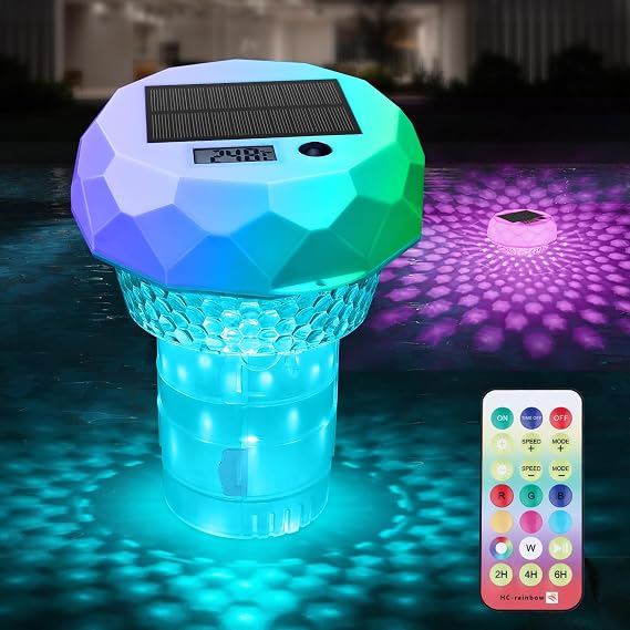 Solar Chlorine Floater with Thermometer & Rotating Light w/Remote
