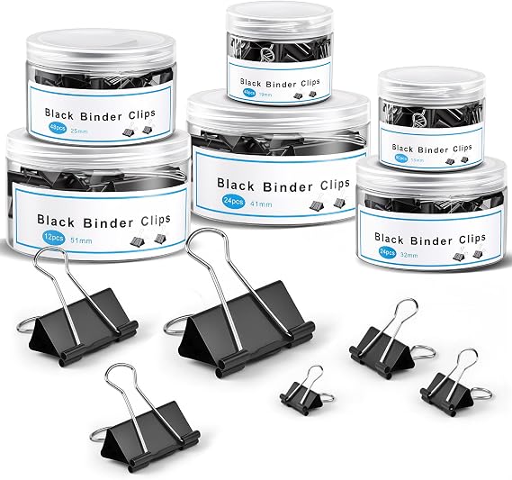 228 PCS Binder Clips Assorted Sizes, Extra Large Medium Small Mini and Micro, Metal Paper Binder Clip Black,Paper Clamps, 6 Sizes for Office Supplies, School and Home