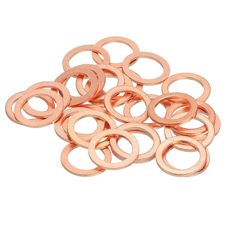 sourcing map 18Pcs Flat Washer, M10 Copper Washers Copper Sealing Ring Crush Washer Kit Assortment, 10mm ID, 14mm OD, 1.5mm Thick for Bolts Screws Machinery Repair