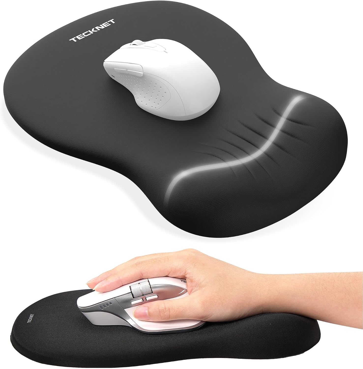 TECKNET Ergonomic Mouse Pad with Wrist Support, Mousepad with Concave Middle Memory Foam Wrist Rest and Non-Slip Base, Smooth Surface & Pain Relief Desk Accessories Mat for Home, Office, Black