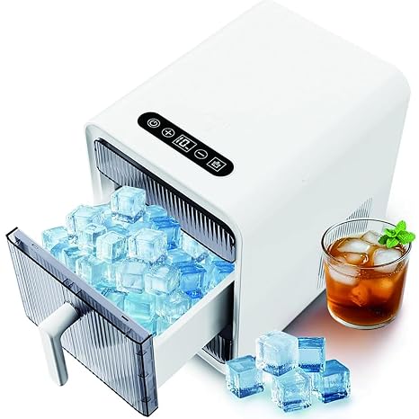 Countertop Nugget Ice Maker, 12 PCS/10 Mins Chewable Pellet Ice Machine, 15kg Daily, One-Touch Self-Cleaning, Compact Ice Maker for Home, Office & Bar white