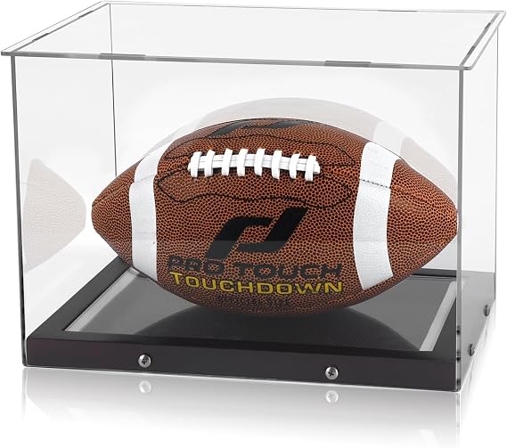 DuvinDD Acrylic Display Case with Built-in Dimmable LED Lights for Sport Ball, Boxing Gloves, Display Box for Rugby & Football (Black Base, 32 x 23 x 22 cm)