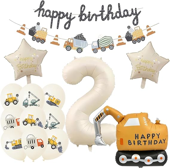 DazzJoy Digger Birthday Decoration 2 Years Boy Digger Birthday Decoration 2 Years Construction Site Balloon 2nd Birthday Boy Construction Site Decoration Children's Birthday 2