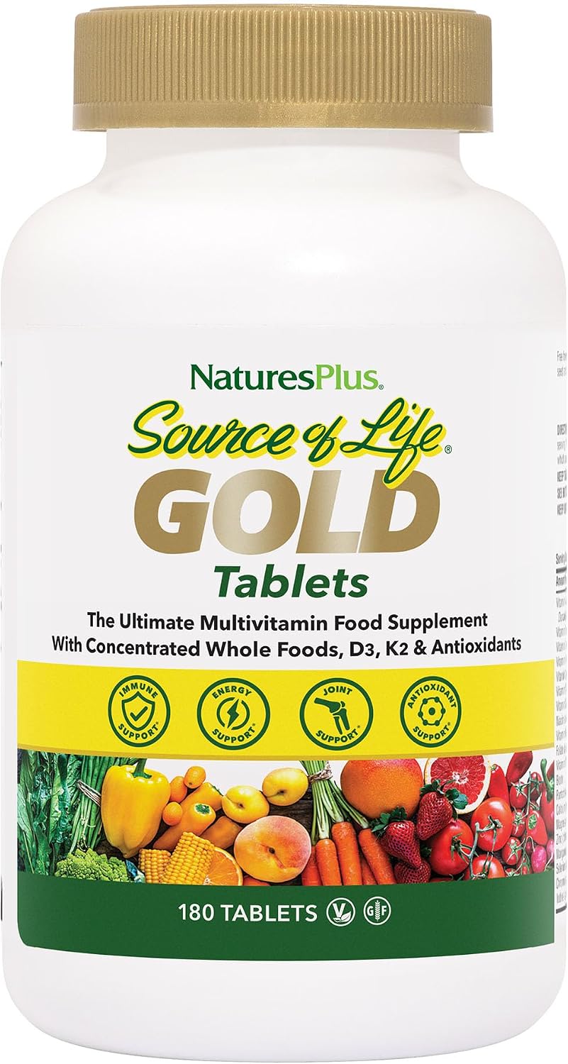 NaturesPlus Source of Life Gold Tablets - Whole Food Multivitamin for Men and Women, Energy Booster, Immune Support - Vegetarian, Gluten Free - 180 Tablets