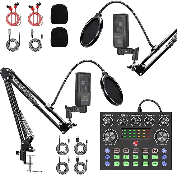 2PCS Podcast Equipment Bundle, Recording Studio Package with Podcast Microphone, Live Sound Card - Audio Interface for Laptop Computer Vlog Living Broadcast Live Streaming YouTube TikTok