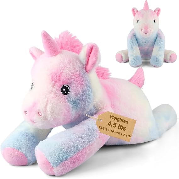 24" & 4.5 lbs Weighted Stuffed Animals for Adults and Kids, Large Laying Unicorn Stuffed Animal, Removable Weighted Plush for Relaxation, Cute Unicorn Plushies & Gifts for Boys and Girls