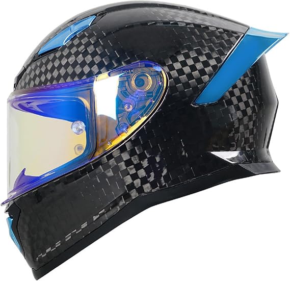 Carbon Fibre Full Face Motorcycle Helmet DOT/ECE Approved Motorbike Moped Street Bike Helmet for Men and Women with Sun Visor,A,2XL