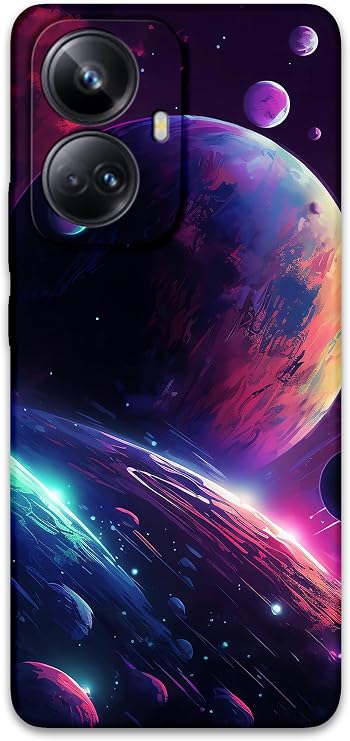 Gramaphone Realme 10 Pro Plus ile Uyumlu Uzay Desenli Telefon Kılıfı + Ekran Koruyucu - 5862
