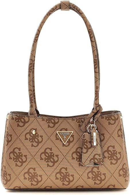 GUESS Meridian II Shoulder Satchel Bag Latte Logo Light Brown