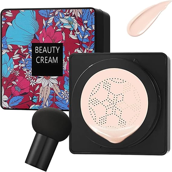 Mushroom Head Air Cushion CC Cream Foundation Cover Concealer, Long Lasting Moisturizing Brightening BB Cream with Mushroom Makeup Sponge, Full Coverage Foundation for Women Girls (Ivory)