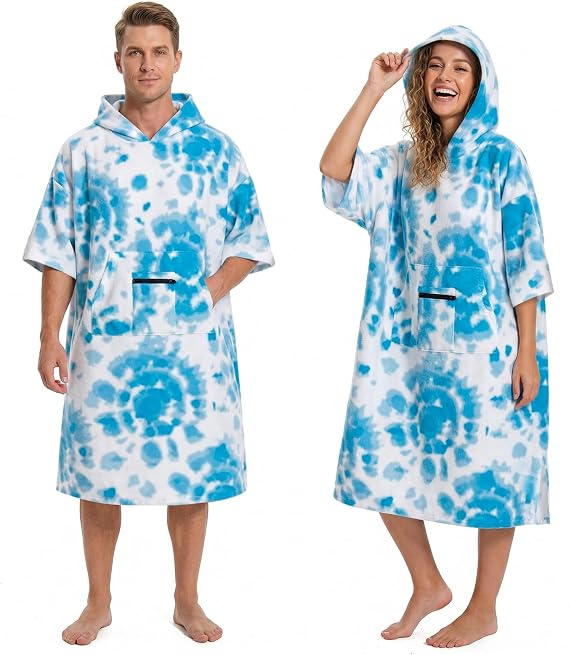OLAOLA Changing Robe Towel Poncho, Adult Surf Poncho Towel with Hood and Pocket, Oversized Soft Absorbent Quick Dry Swim Beach Towel for Women Men, Tie-Dye